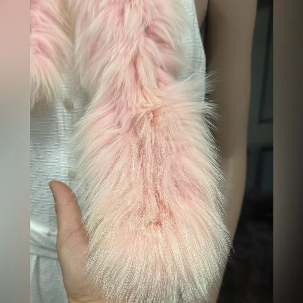 Pink Real Fox Fur Scarf, Soft & Cozy Knitted Fox Fur Scarf, Fox fur Collar